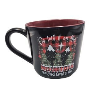 Black Red Christmas Mug Go Tell It On The Mountain 15oz Glazed Ceramic